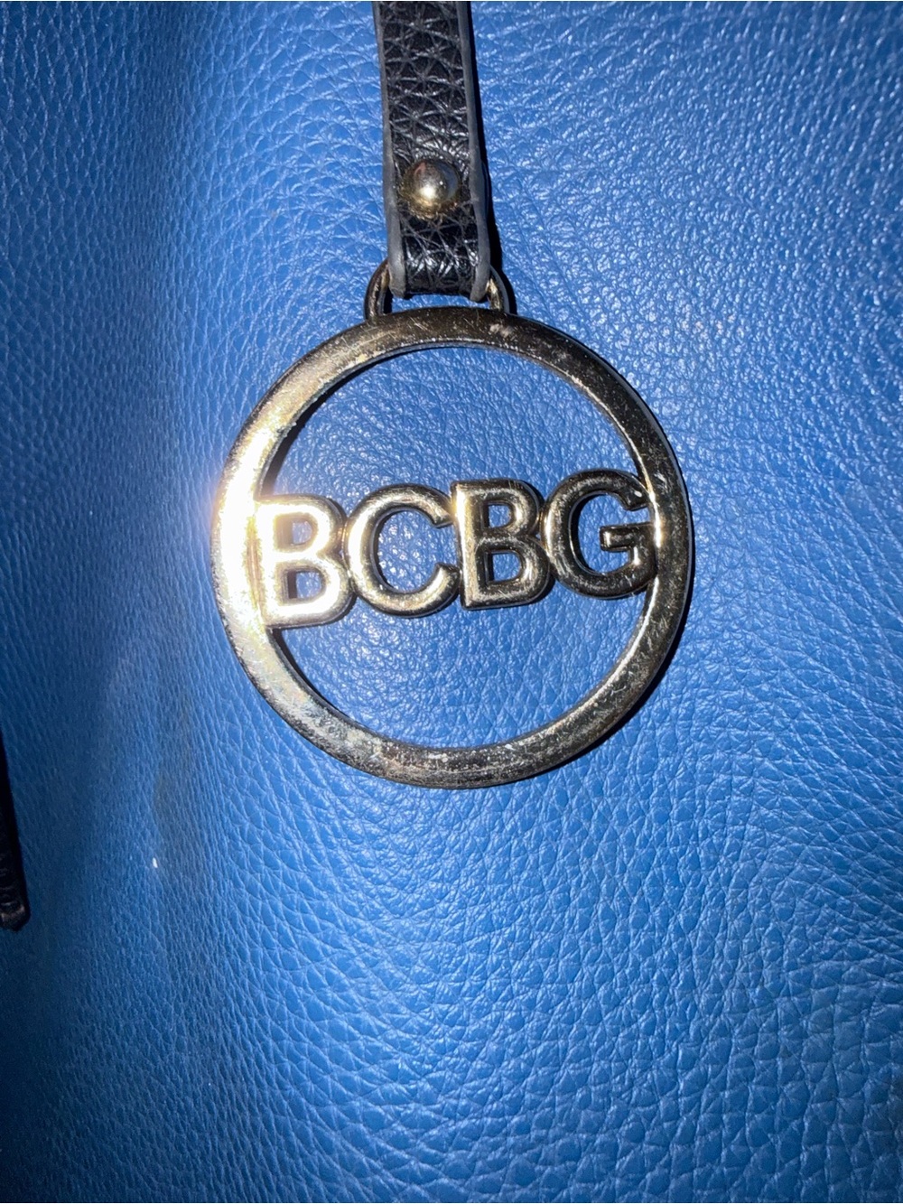 BCBG Blue double-sided Tote with Gold Logo Medallion